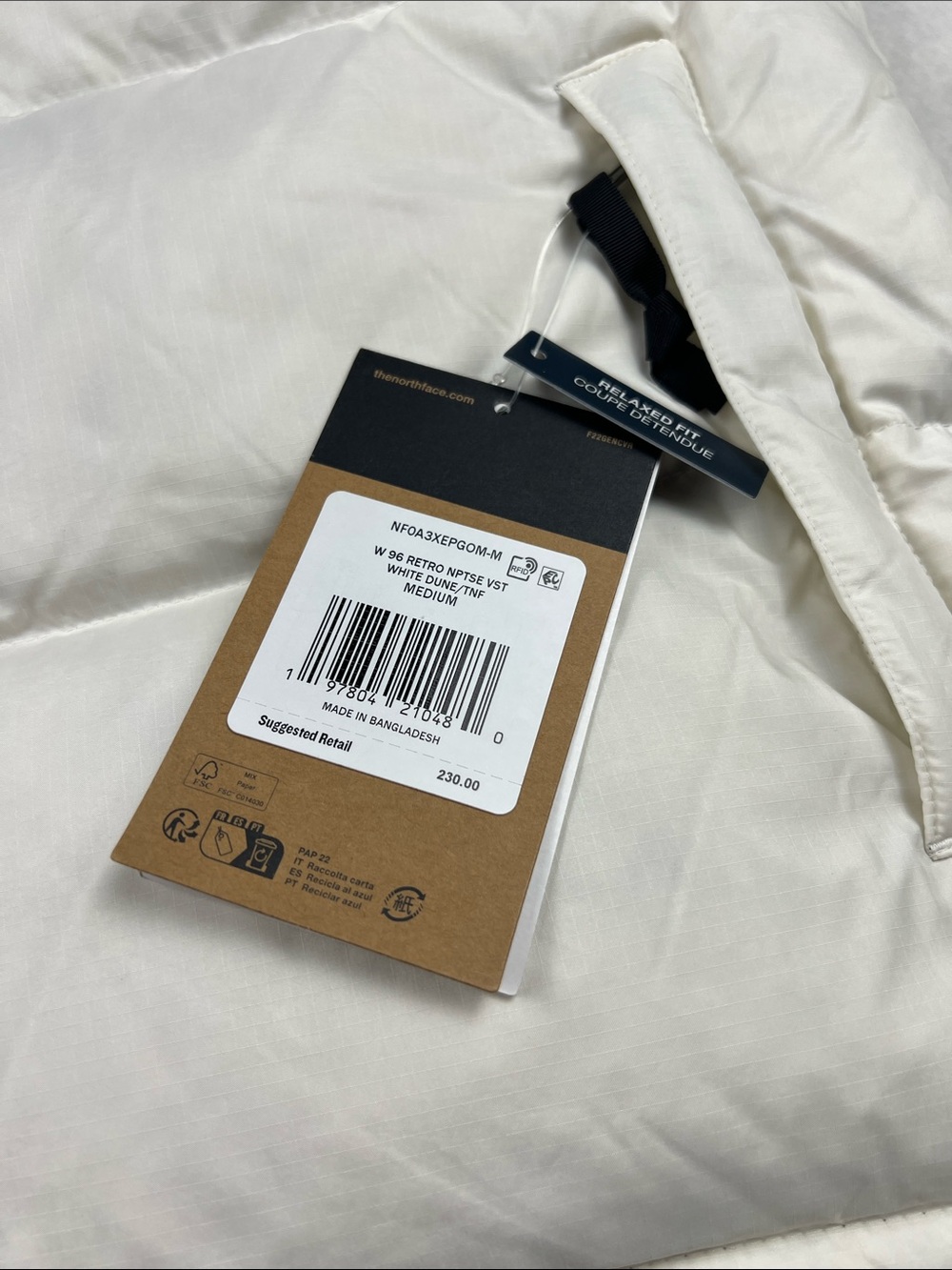 The North Face 1996 Retro Nuptse Down Puffer Vest White Dune Women’s Medium - Picture 5 of 8